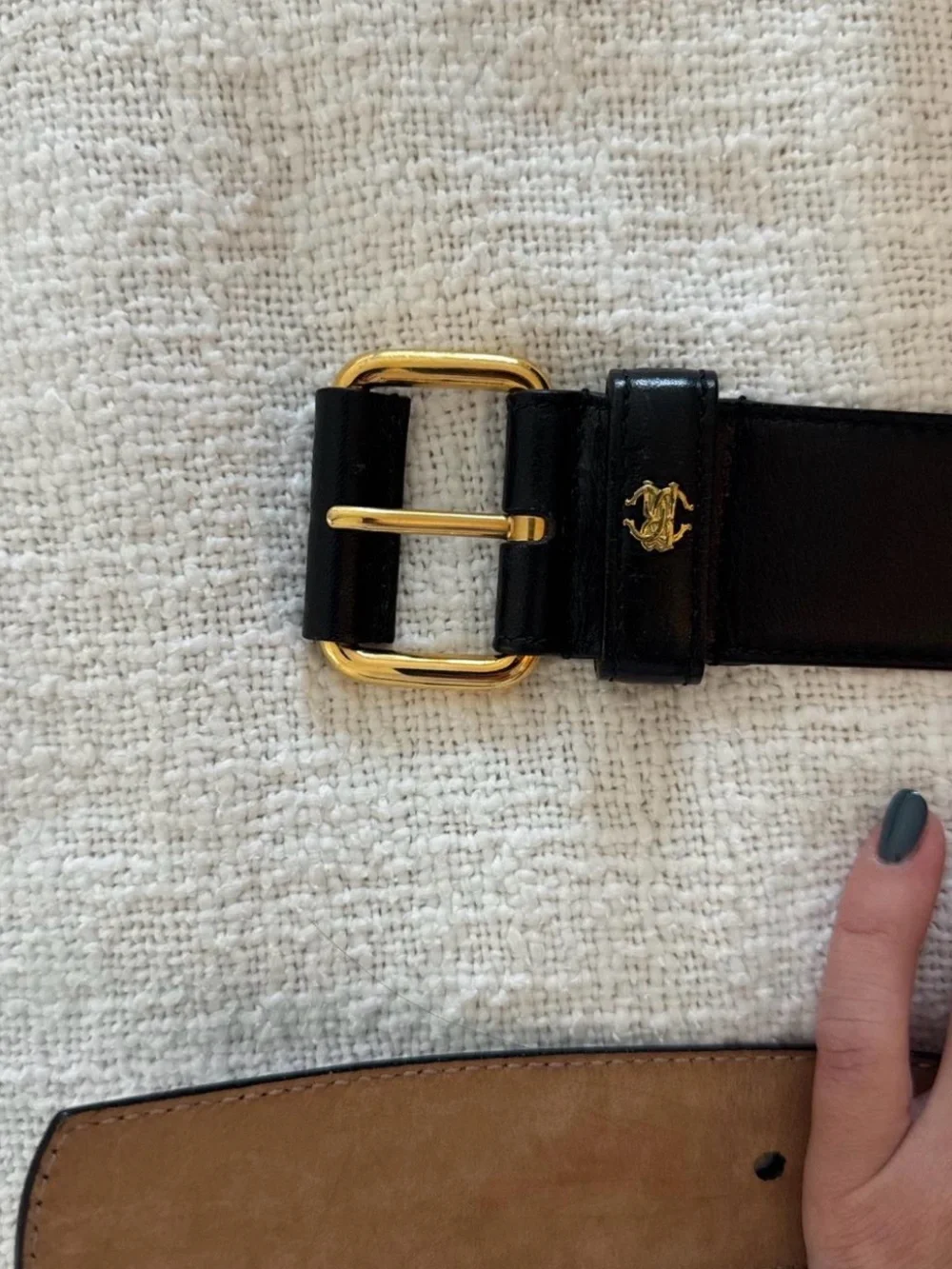 Roberto Cavalli Black Leather Belt with Gold Buckle